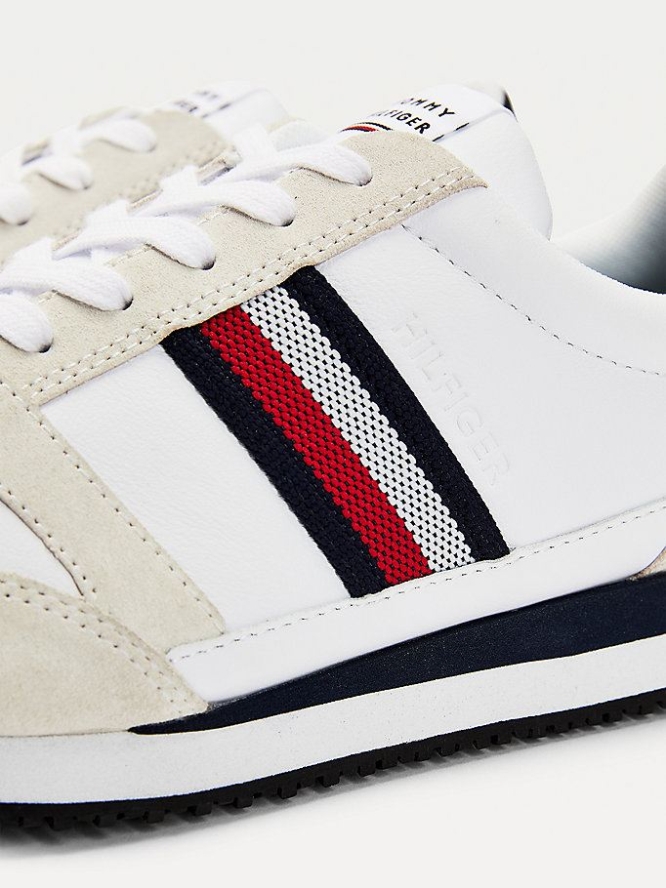 Tommy Hilfiger Leder Stripe Sneakers Herren Weiß | AT532CSFI