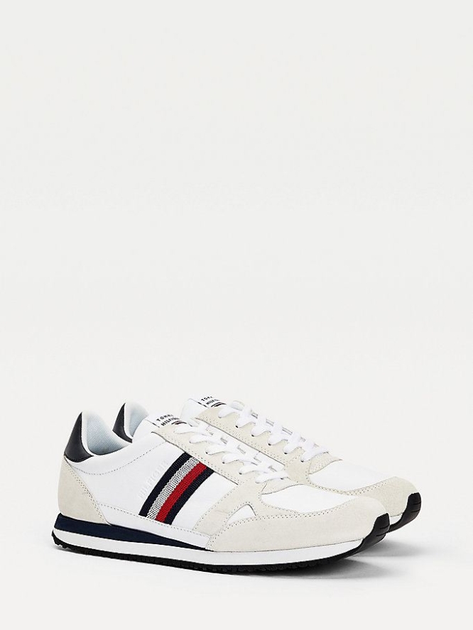 Tommy Hilfiger Leder Stripe Sneakers Herren Weiß | AT532CSFI