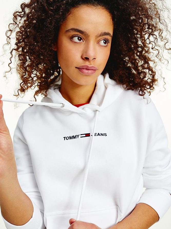 Tommy Hilfiger Linear Logo Hoodie Damen Weiß | AT369RUTB