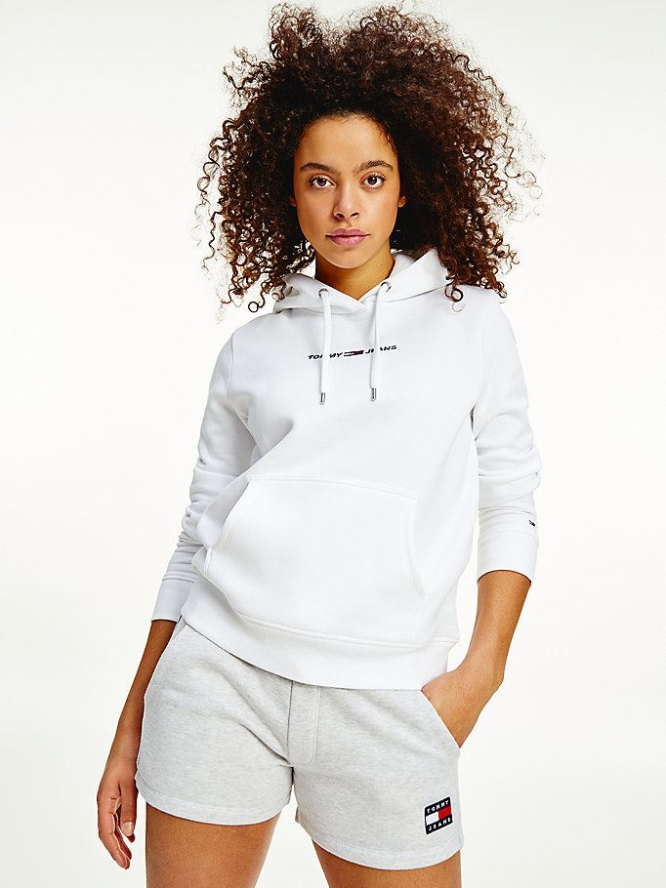 Tommy Hilfiger Linear Logo Hoodie Damen Weiß | AT369RUTB