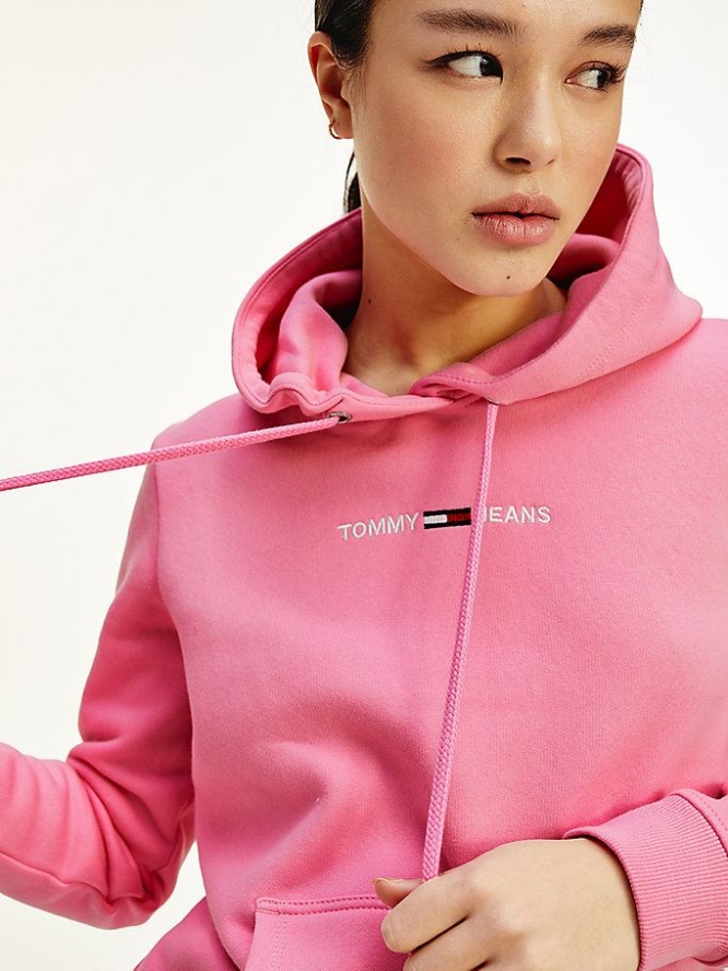 Tommy Hilfiger Linear Logo Hoodie Damen Rosa | AT389CPWZ