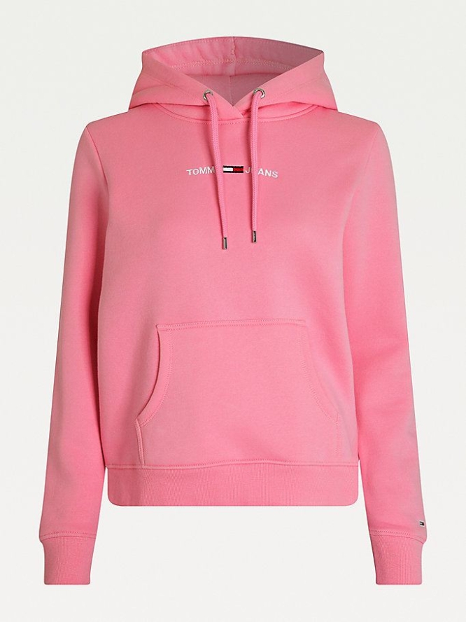 Tommy Hilfiger Linear Logo Hoodie Damen Rosa | AT389CPWZ