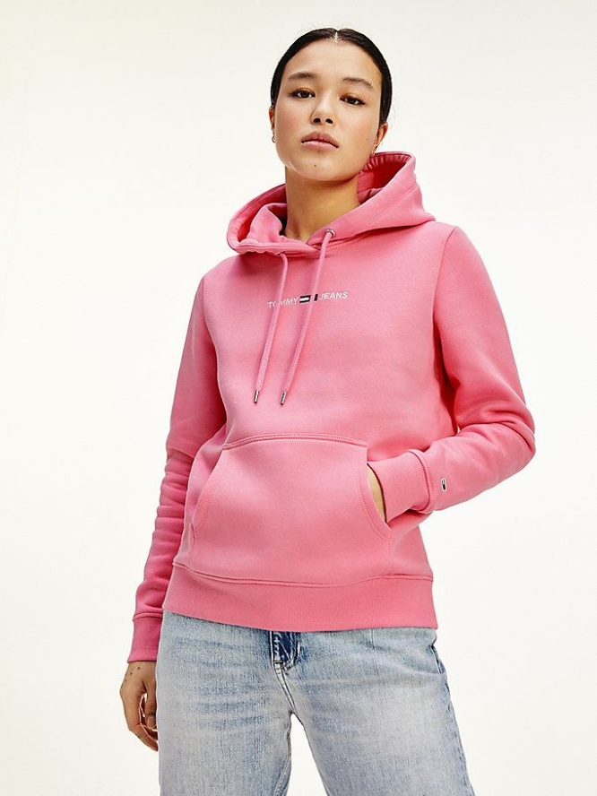 Tommy Hilfiger Linear Logo Hoodie Damen Rosa | AT389CPWZ