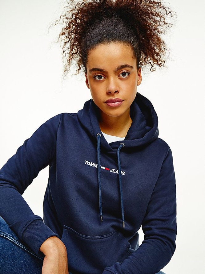 Tommy Hilfiger Linear Logo Hoodie Damen Hellnavy | AT849QTKJ