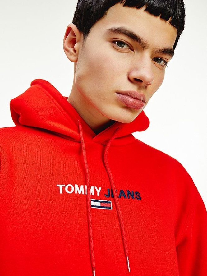 Tommy Hilfiger Linear Logo Hoodie Herren Tiefesrot | AT512ASMO