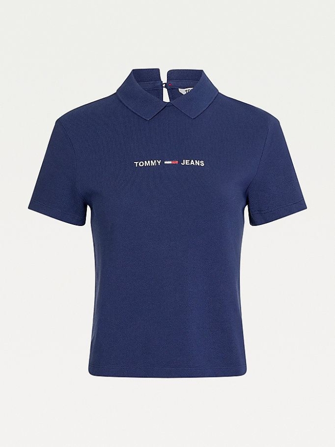 Tommy Hilfiger Linear Logo Polo Shirts Damen Hellnavy | AT589OCPL