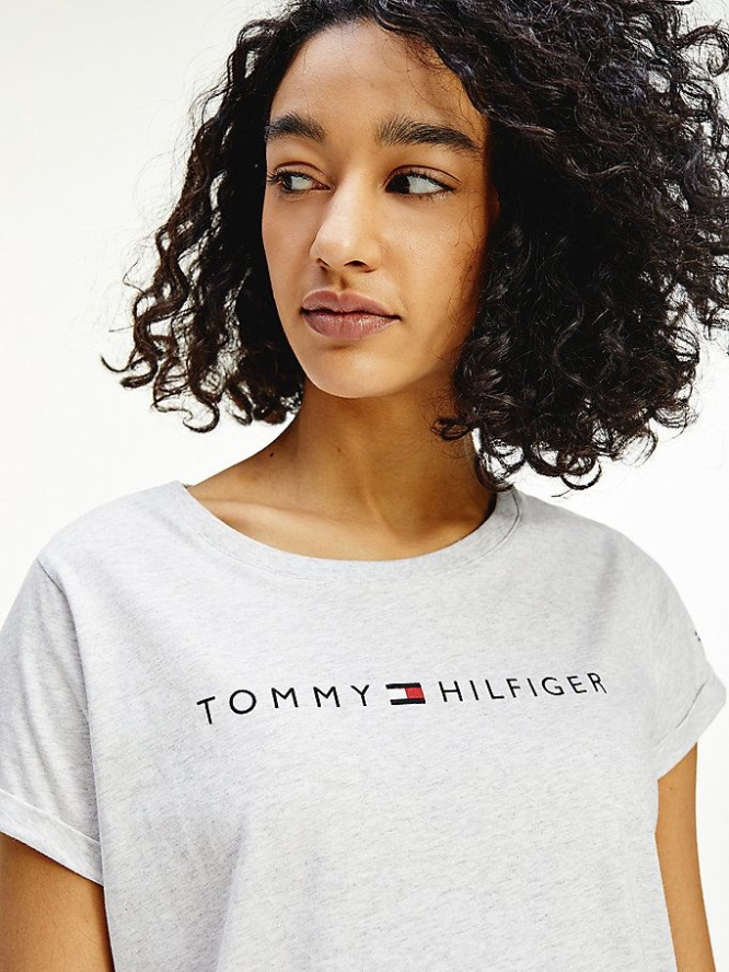 Tommy Hilfiger Logo Baumwoll Nachtwäsche Damen Grau | AT461BFQA