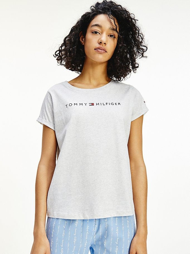 Tommy Hilfiger Logo Baumwoll Nachtwäsche Damen Grau | AT461BFQA