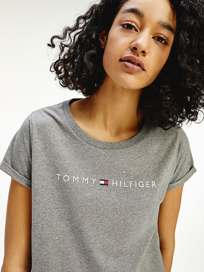 Tommy Hilfiger Logo Baumwoll Nachtwäsche Damen Dunkelgrau | AT573TRHO