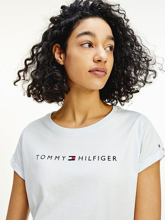 Tommy Hilfiger Logo Baumwoll Nachtwäsche Damen Blau | AT730OLQZ