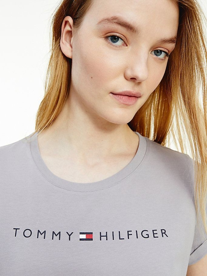 Tommy Hilfiger Logo Baumwoll Nachtwäsche Damen Grau | AT943FOMY