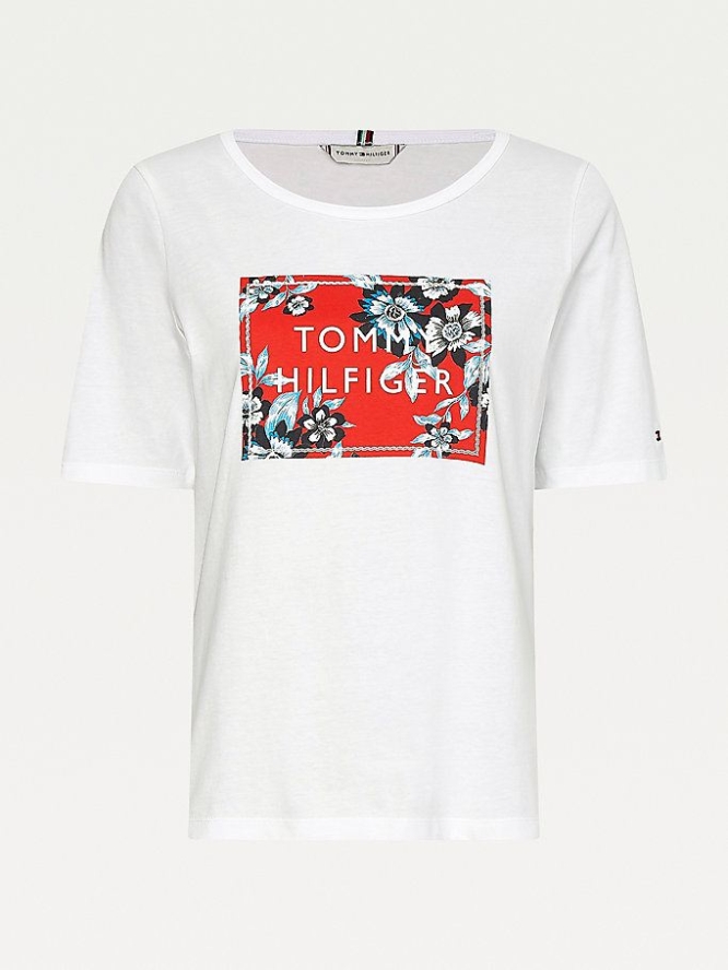 Tommy Hilfiger Logo Box T-shirts Damen Weiß | AT840BNEZ