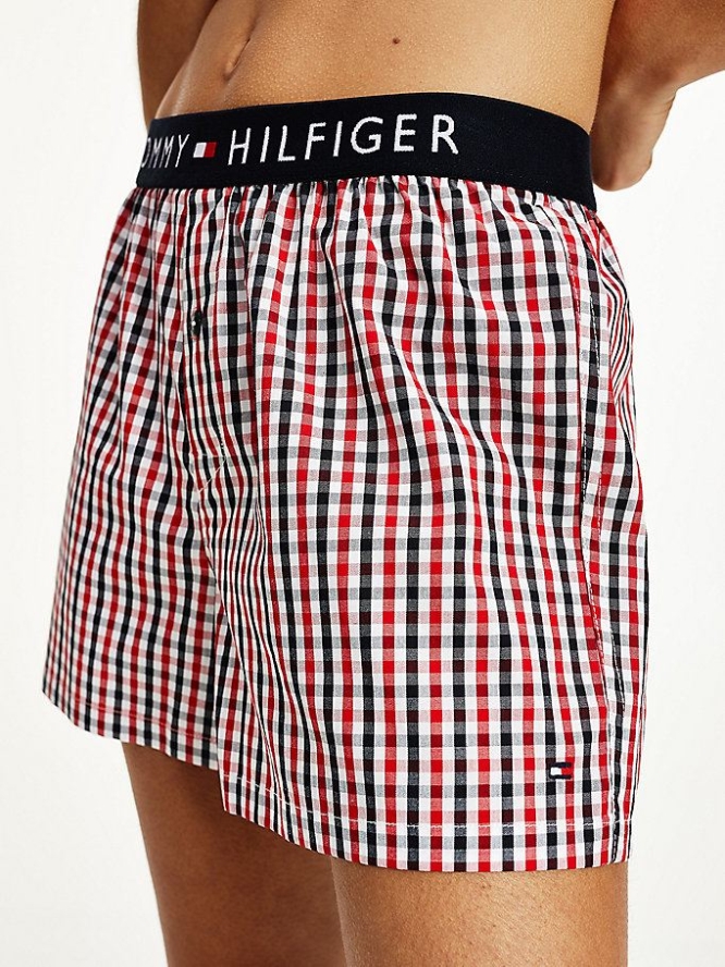 Tommy Hilfiger Logo Check Pyjama Set Nachtwäsche Damen Rot | AT726CTNW