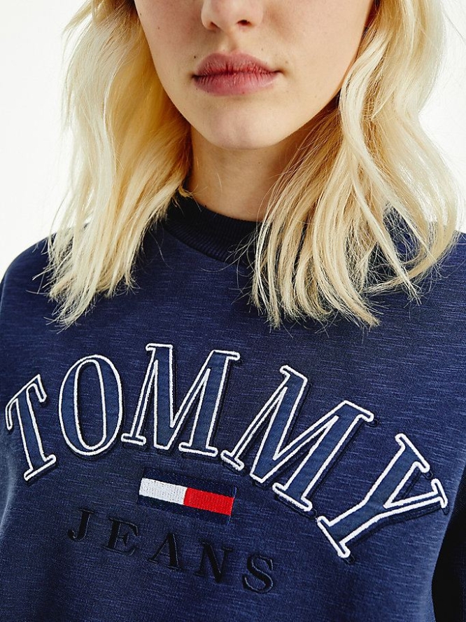 Tommy Hilfiger Logo Cropped Sweatshirts Damen Hellnavy | AT921GJBW