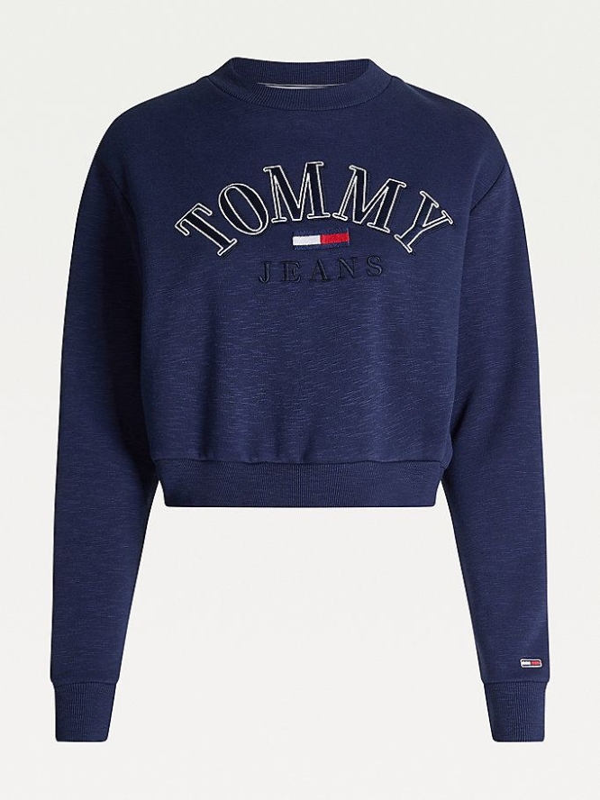 Tommy Hilfiger Logo Cropped Sweatshirts Damen Hellnavy | AT921GJBW