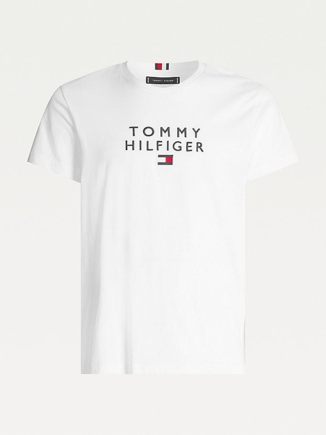 Tommy Hilfiger Logo Embroidery Organic Baumwoll T-shirts Herren Weiß | AT015ZMGT