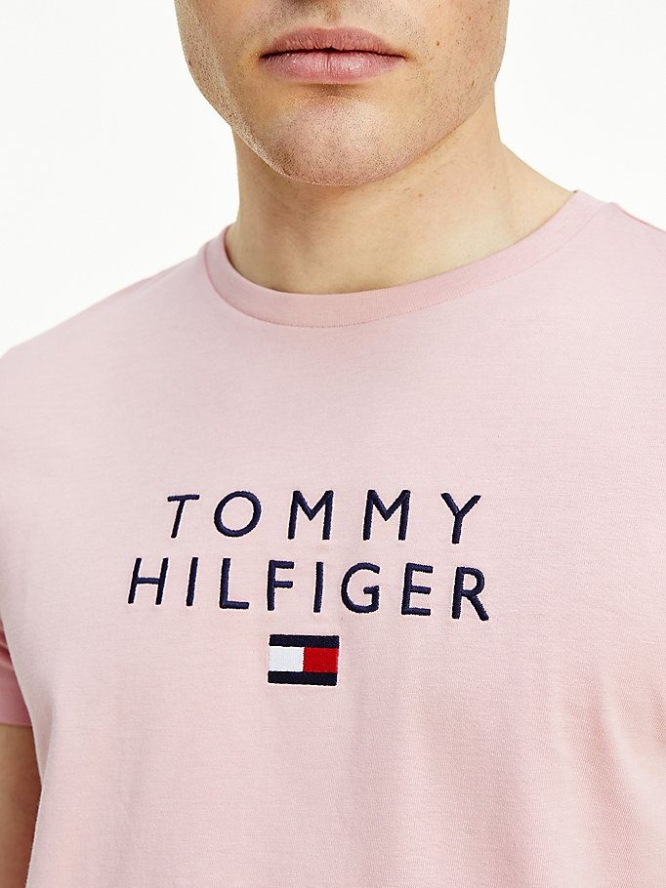 Tommy Hilfiger Logo Embroidery Organic Baumwoll T-shirts Herren Rosa | AT307KJPZ