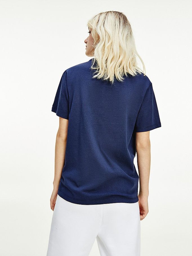 Tommy Hilfiger Logo Embroidery Relaxed Fit T-shirts Damen Hellnavy | AT258IHVK