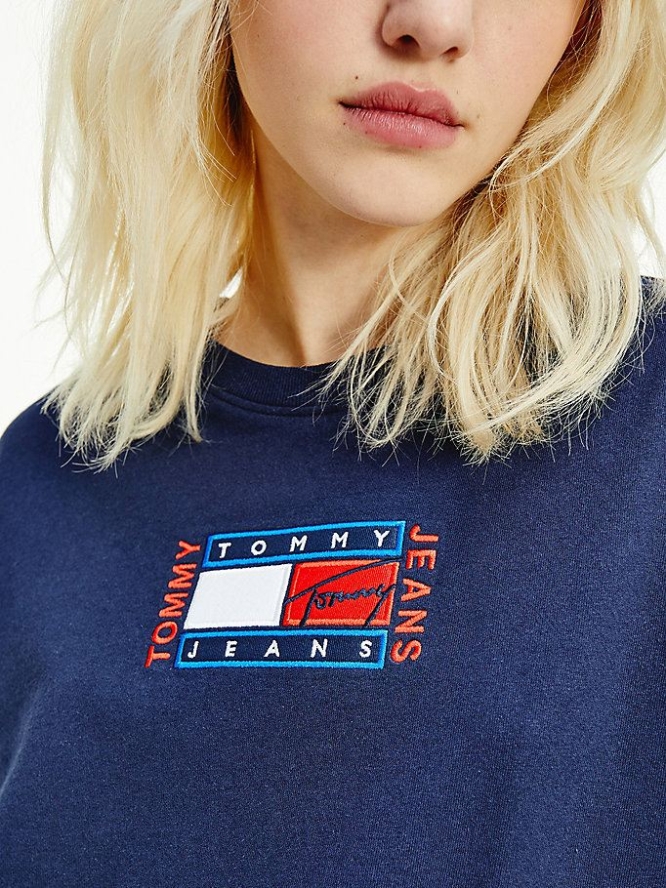 Tommy Hilfiger Logo Embroidery Relaxed Fit T-shirts Damen Hellnavy | AT258IHVK