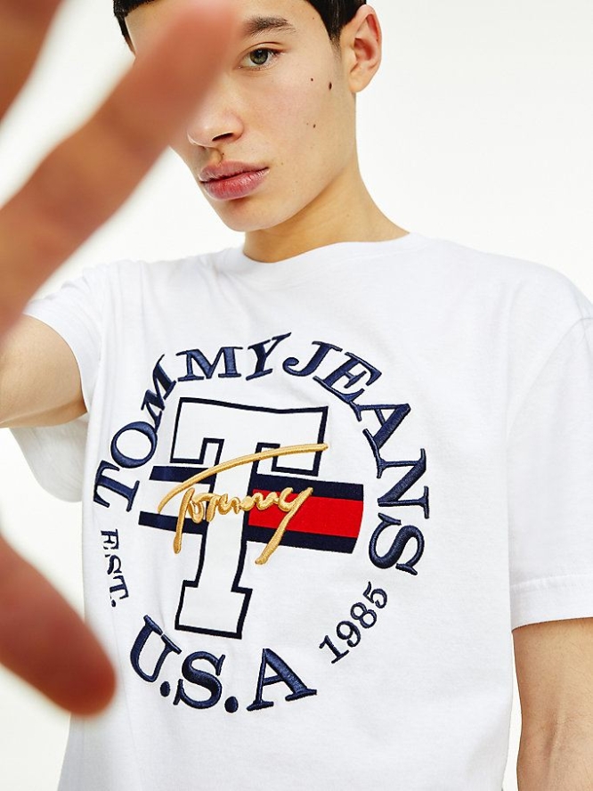 Tommy Hilfiger Logo Embroidery T-shirts Herren Weiß | AT681VAOJ