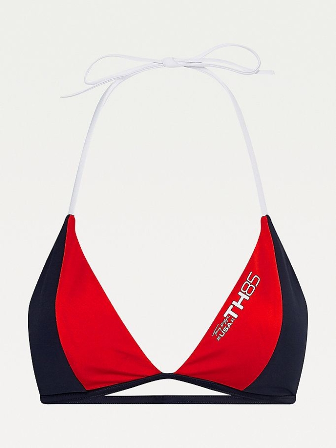 Tommy Hilfiger Logo Fixed Triangle Bikini Top Bademode Damen Rot | AT148DMFN