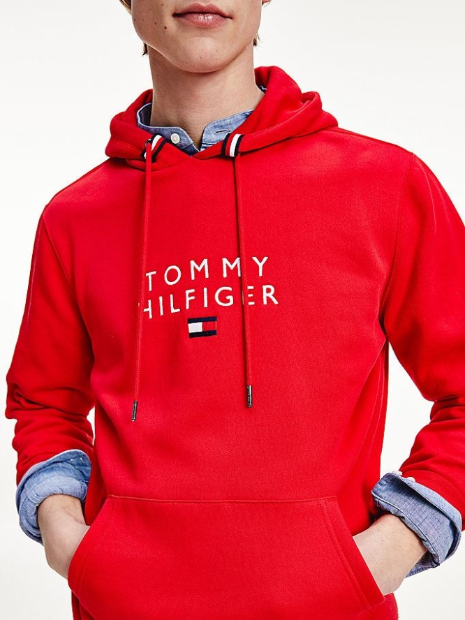 Tommy Hilfiger Logo Flex Fleece Hoodie Herren Rot | AT058LIMD