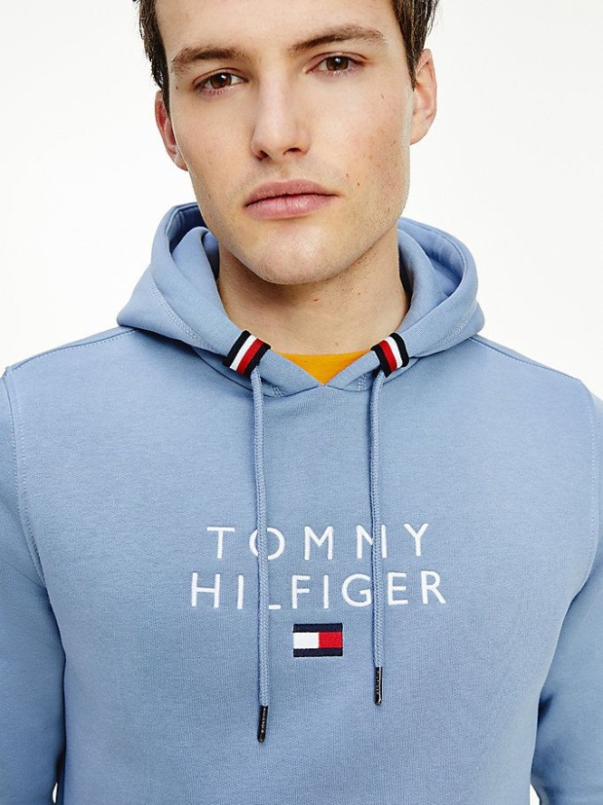 Tommy Hilfiger Logo Flex Fleece Hoodie Herren Indigo | AT372INLO