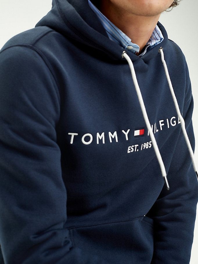 Tommy Hilfiger Logo Flex Fleece Hoodie Herren Dunkelblau | AT927MGHL