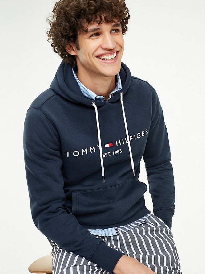 Tommy Hilfiger Logo Flex Fleece Hoodie Herren Dunkelblau | AT927MGHL