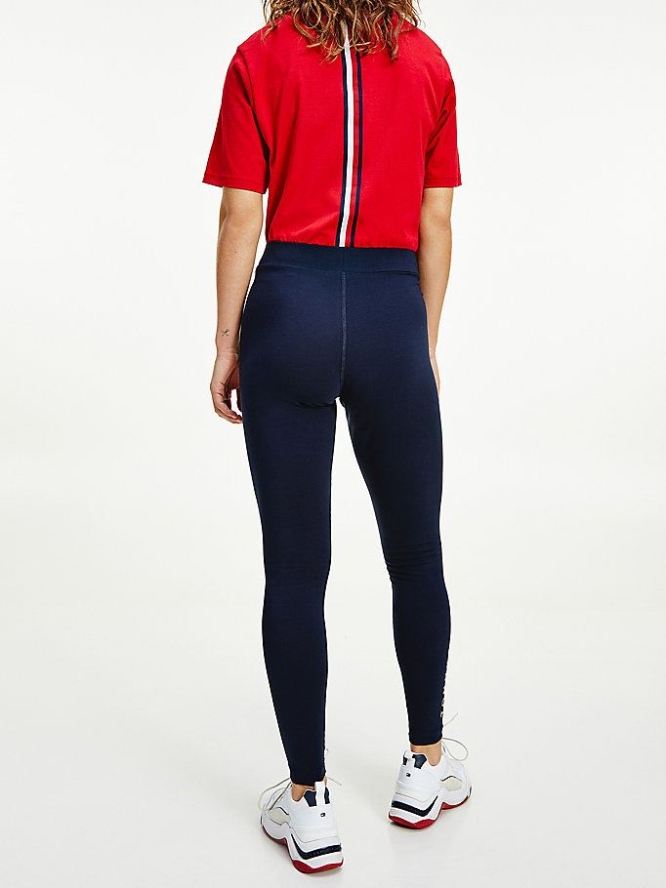 Tommy Hilfiger Logo Leggings Damen Dunkelblau | AT052DKNH