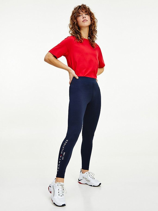 Tommy Hilfiger Logo Leggings Damen Dunkelblau | AT052DKNH