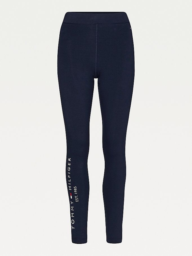 Tommy Hilfiger Logo Leggings Damen Dunkelblau | AT052DKNH