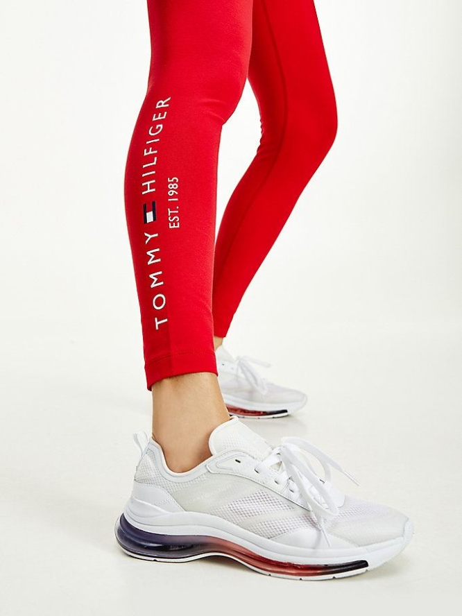 Tommy Hilfiger Logo Leggings Damen Rot | AT049OLPE