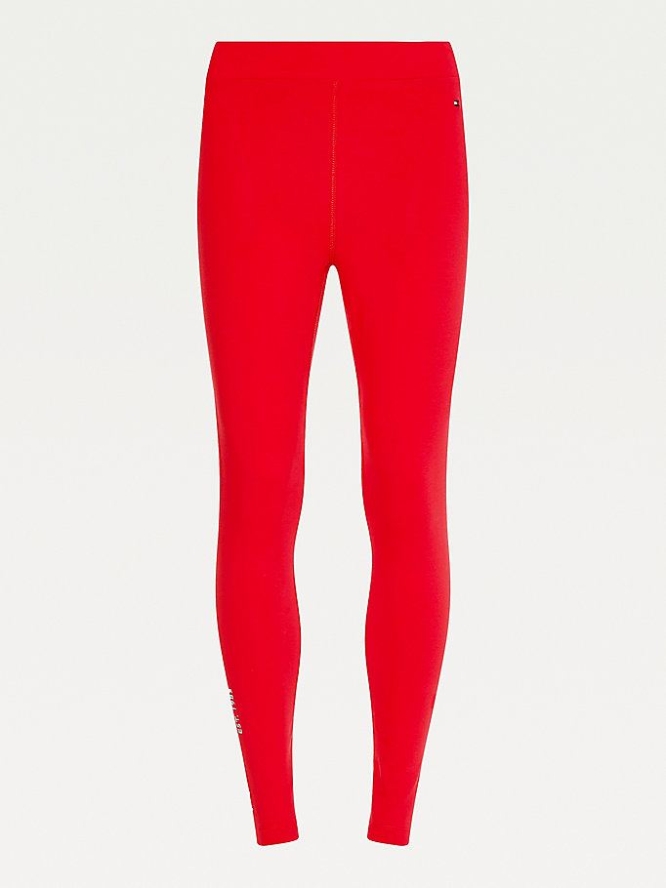 Tommy Hilfiger Logo Leggings Damen Rot | AT049OLPE