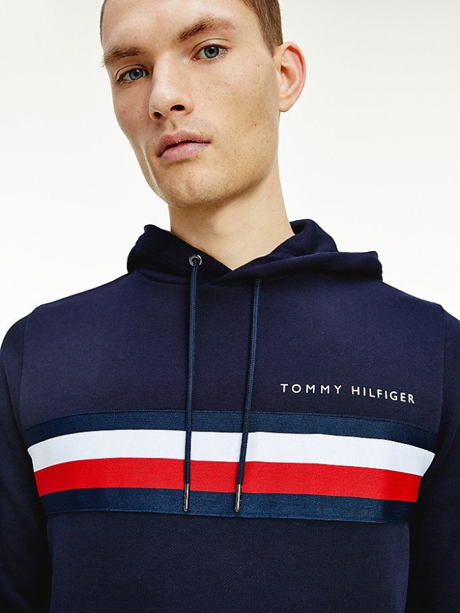 Tommy Hilfiger Logo Print Hoodie Herren Dunkelblau | AT134SFNU