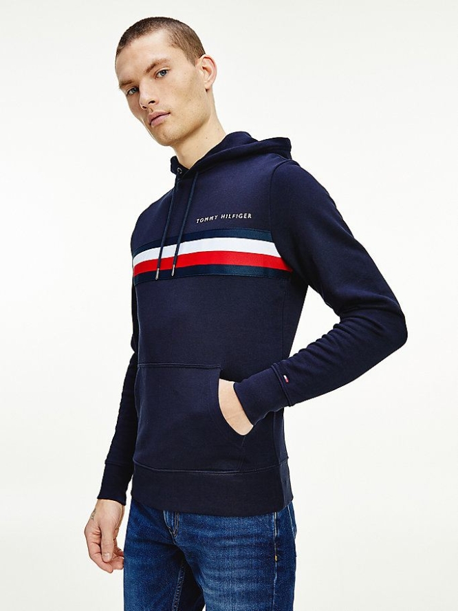 Tommy Hilfiger Logo Print Hoodie Herren Dunkelblau | AT134SFNU