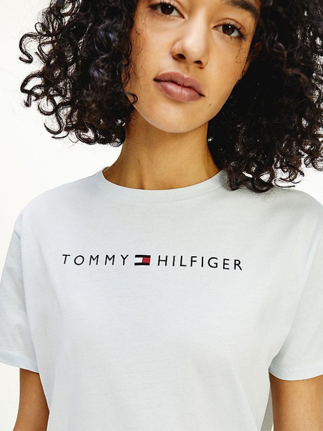 Tommy Hilfiger Logo Print Night Nachtwäsche Damen Blau | AT601HYQX