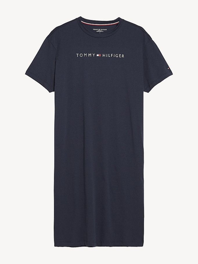 Tommy Hilfiger Logo Print Night Nachtwäsche Damen Navy | AT864ZJDW