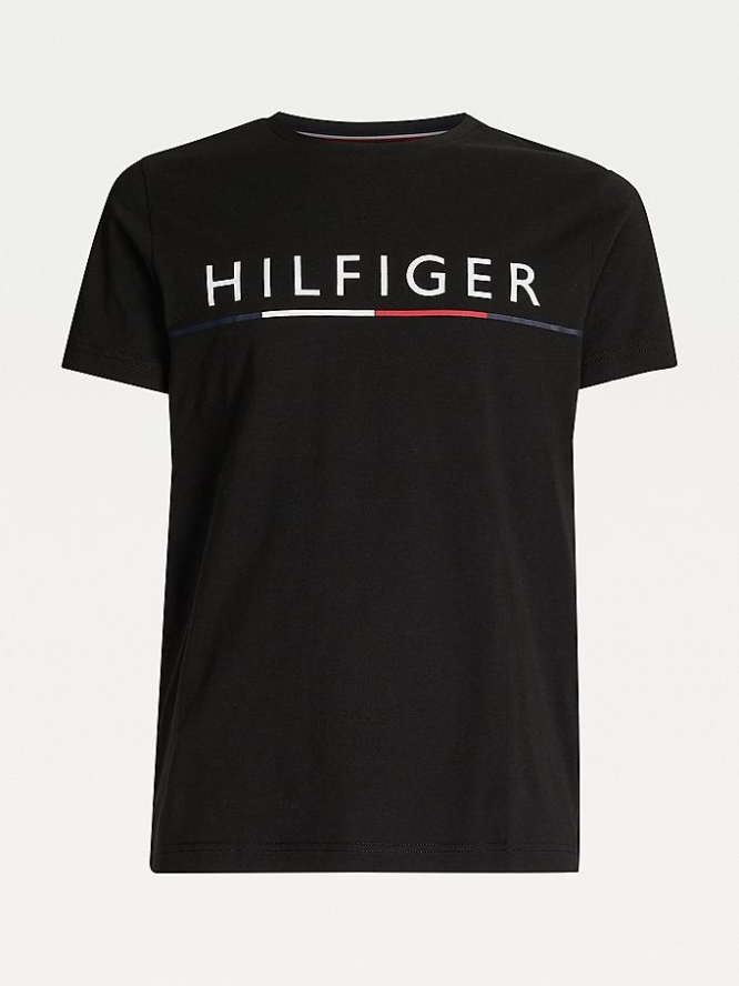 Tommy Hilfiger Logo Print Organic Baumwoll T-shirts Herren Schwarz | AT456KIAE