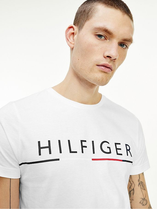 Tommy Hilfiger Logo Print Organic Baumwoll T-shirts Herren Weiß | AT713FWIT