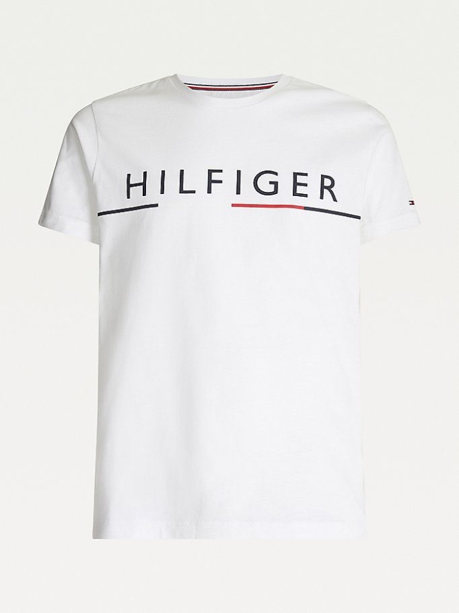 Tommy Hilfiger Logo Print Organic Baumwoll T-shirts Herren Weiß | AT713FWIT