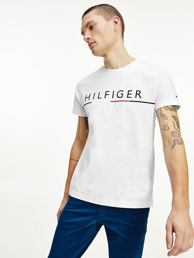 Tommy Hilfiger Logo Print Organic Baumwoll T-shirts Herren Weiß | AT713FWIT