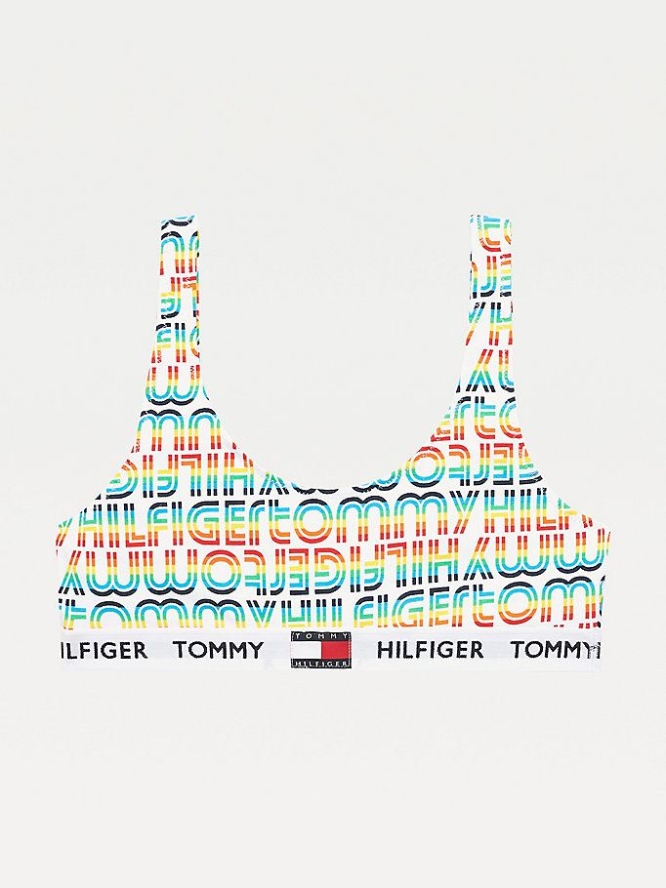 Tommy Hilfiger Logo Print Stretch Baumwoll Bralette Unterwäsche Damen Weiß | AT934JPNI