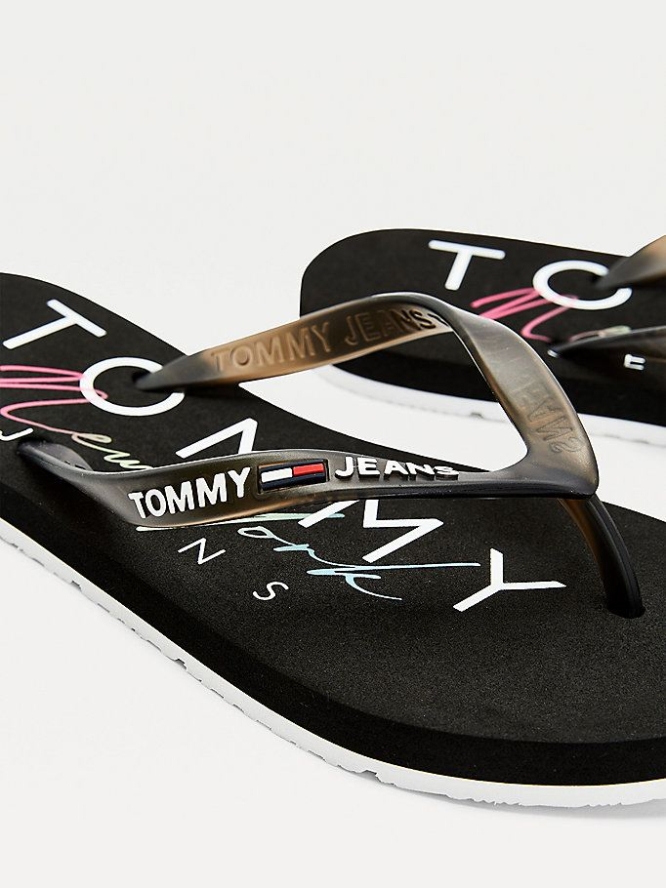 Tommy Hilfiger Logo Riemen Flip Flops Damen Schwarz | AT613WULD