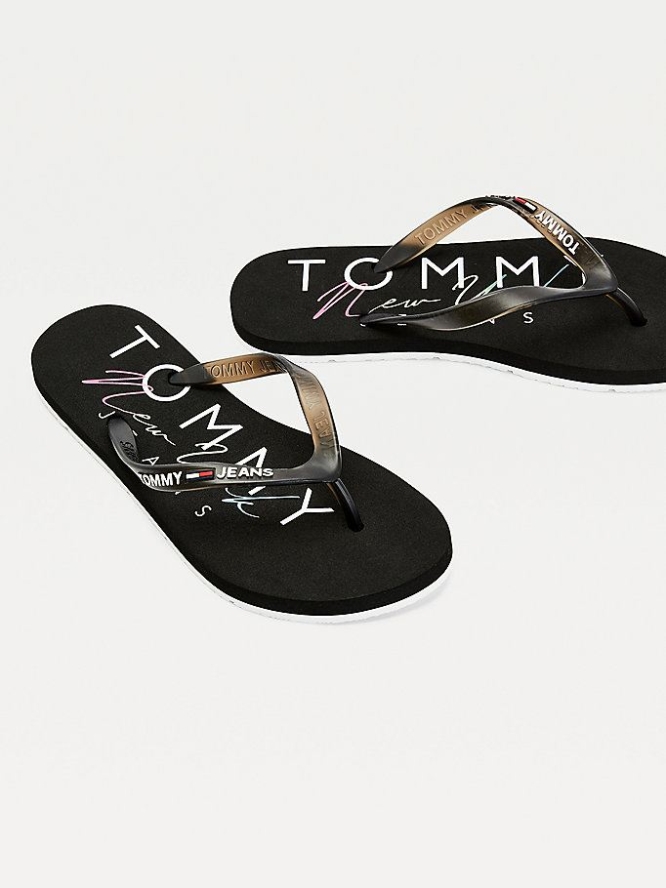 Tommy Hilfiger Logo Riemen Flip Flops Damen Schwarz | AT613WULD