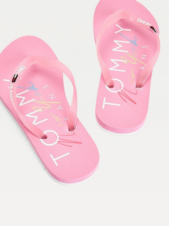 Tommy Hilfiger Logo Riemen Flip Flops Damen Rosa | AT826BUIN