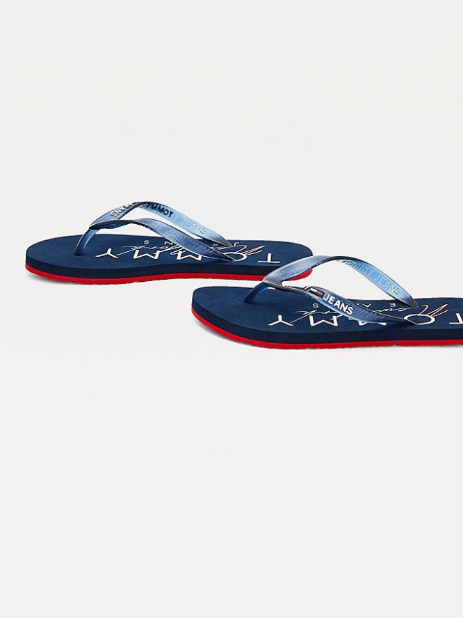 Tommy Hilfiger Logo Riemen Flip Flops Damen Hellnavy | AT847MWHD