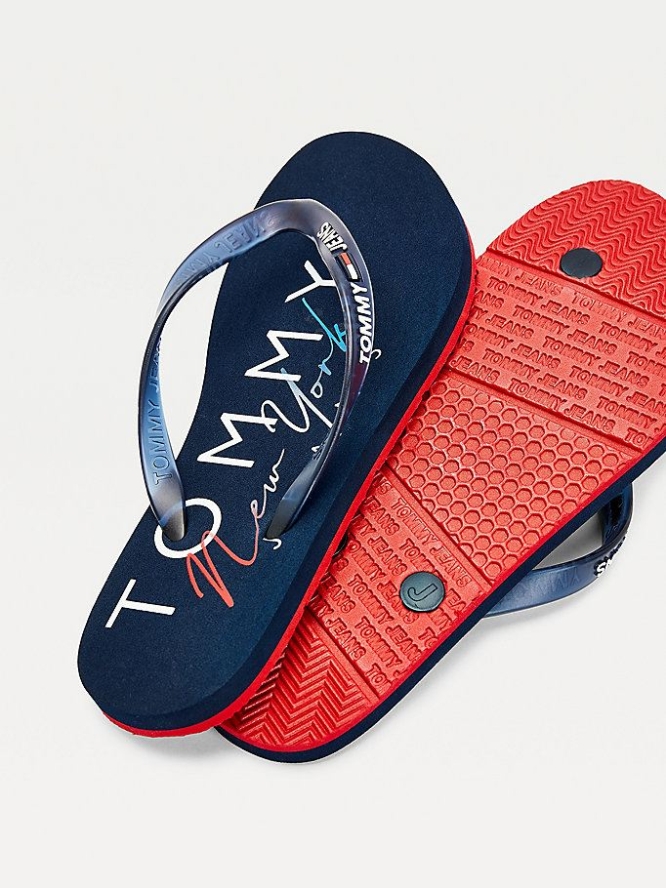 Tommy Hilfiger Logo Riemen Flip Flops Damen Hellnavy | AT847MWHD