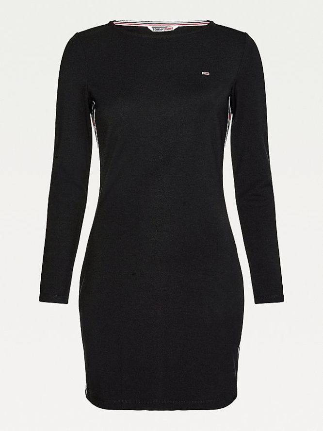 Tommy Hilfiger Logo Tape Bodycon Long Sleeve Kleider Damen Schwarz | AT783OIUG