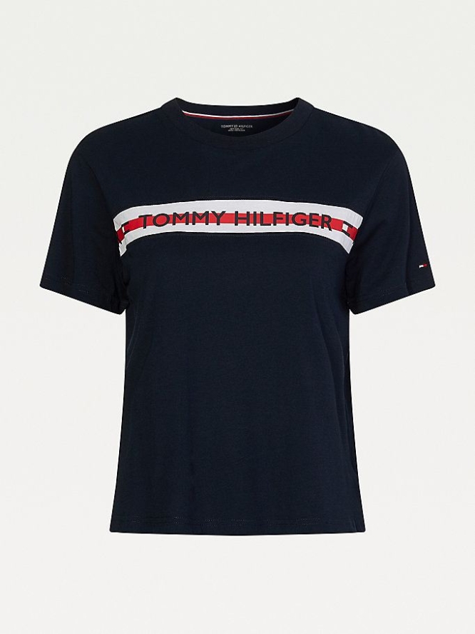 Tommy Hilfiger Logo Tape Nachtwäsche Damen Dunkelblau | AT920IJVB